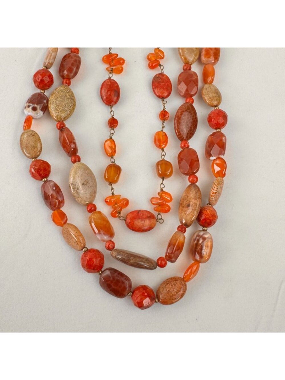 Vintage Coldwater Creek Multi-Strand Beaded Necklace 27-Inch Orange Brown Earthy - Picture 2 of 10